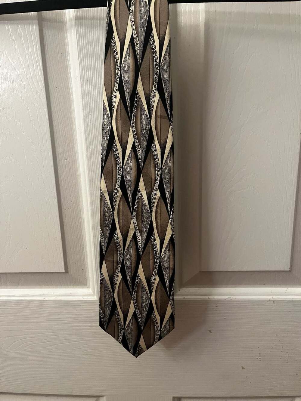 Pierre Balmain Couture Vintage 100% Silk Abstract Geometric Pattern Necktie